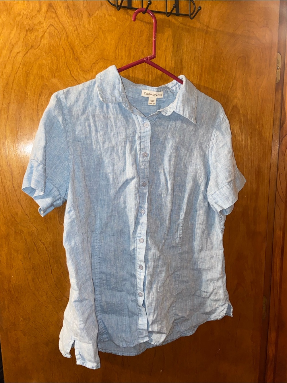 Coldwater Creek Blue Linen Short Sleeve Shirt Size Large 14/16